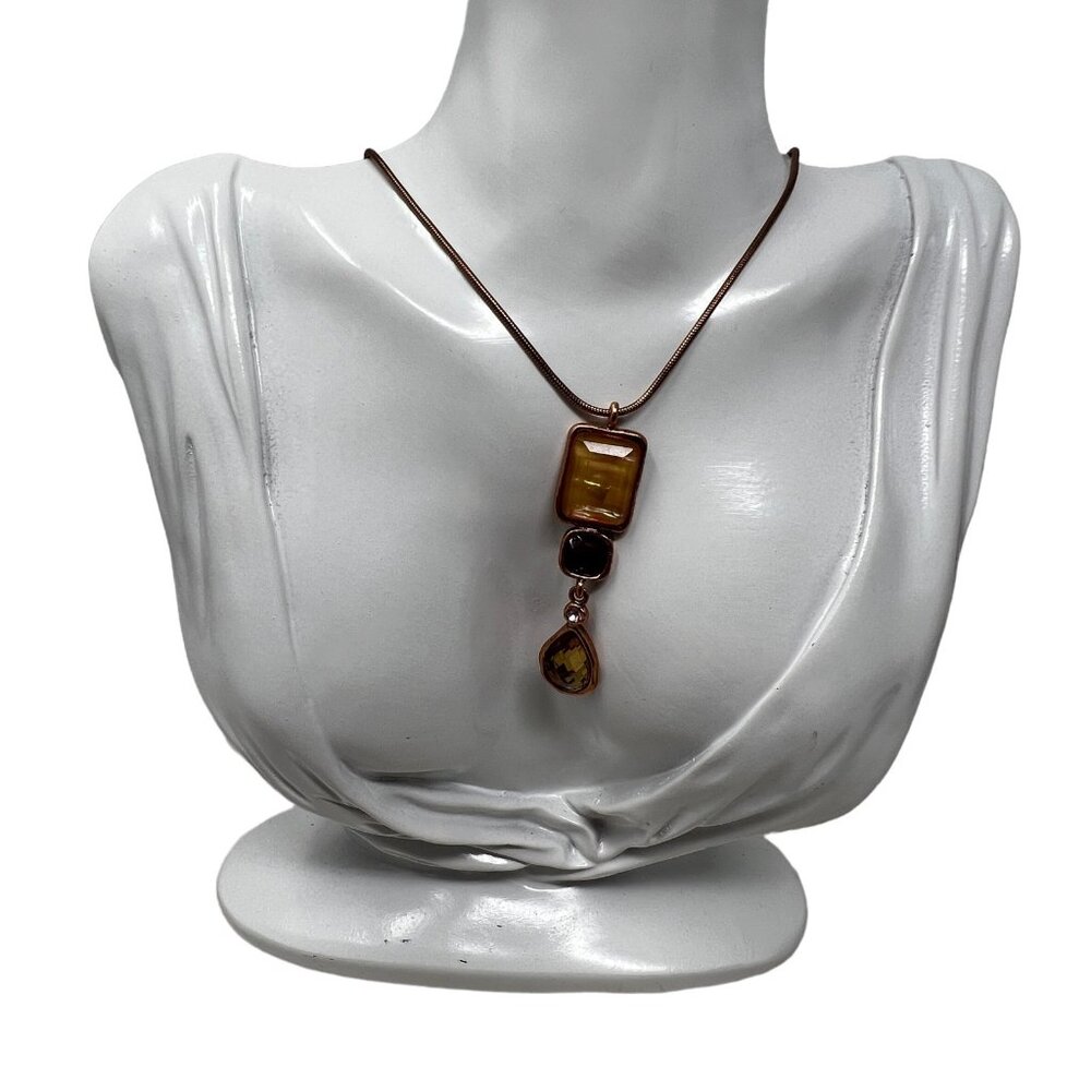 Lia Sophia Necklace Copper Tone Yellow and Purple Faceted Stone Pendant‎